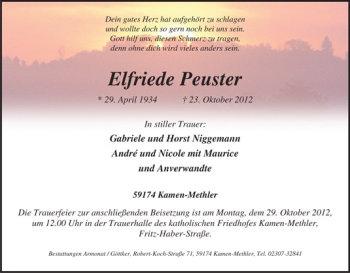 Traueranzeige von Elfriede Peuster von Tageszeitung